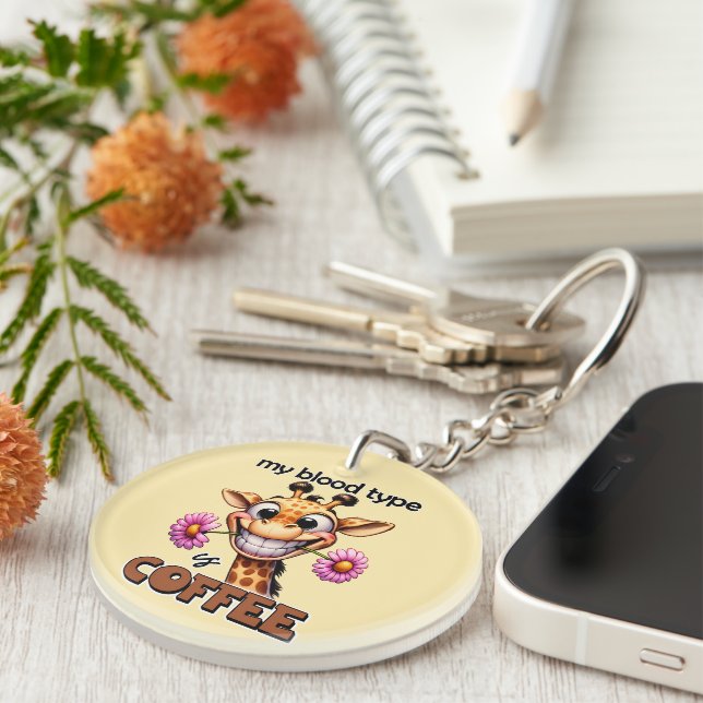 Funny giraffe word art coffee key ring (Front Right)