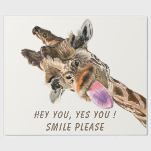 Funny Giraffe Wrapping Paper Smile - Custom Text