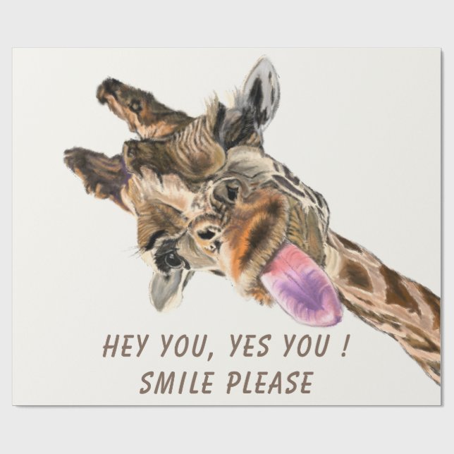 Funny Giraffe Wrapping Paper Smile - Custom Text (Flat)