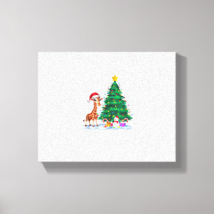 Funny Giraffe Xmas Tree Lights Reindeer Hat Christ Canvas Print