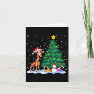 Funny Giraffe Xmas Tree Lights Reindeer Hat Christ Card