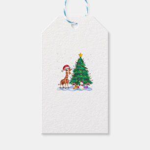 Funny Giraffe Xmas Tree Lights Reindeer Hat Christ Gift Tags