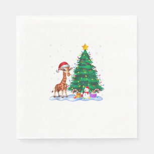Funny Giraffe Xmas Tree Lights Reindeer Hat Christ Napkin