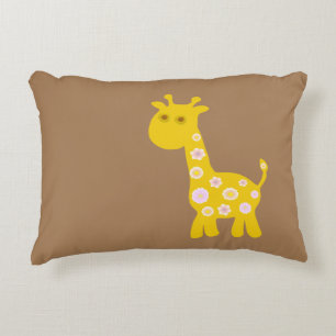 Funny Giraffe yellow flower flora retro pattern Decorative Cushion