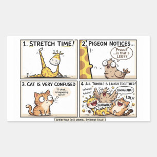 Funny Giraffe Yoga Meme 6 Panel Comic Strip Rectangular Sticker