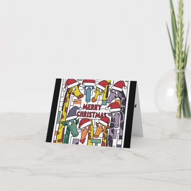 Funny Giraffes in Santa Hats Christmas Abstract  Card (Front)