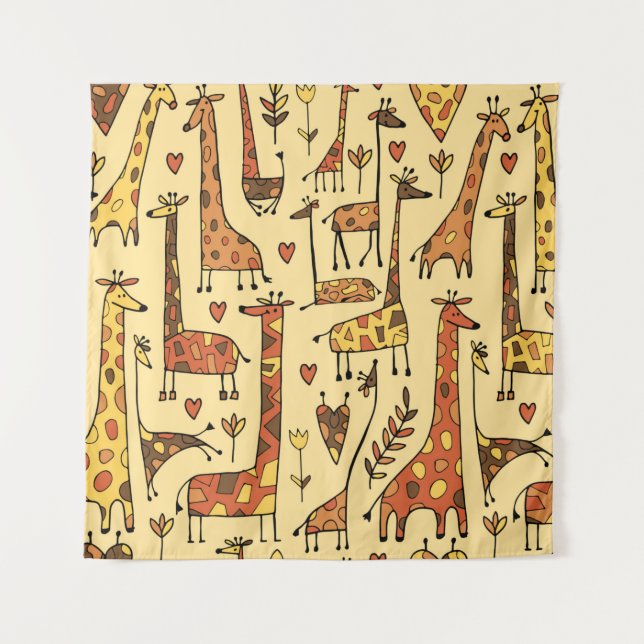 Funny giraffes sketch, seamless pattern your desig tapestry (Front)