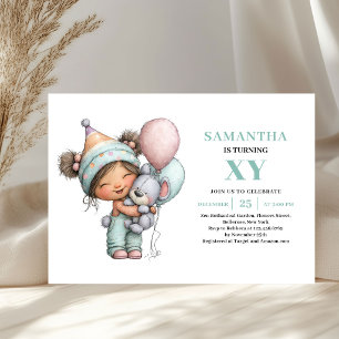 Funny Girl 3rd Birthday Pastel Purple Green invite