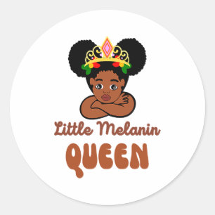 Funny Girl Little Melanin Queen Black History Mont Classic Round Sticker