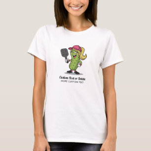 Funny Girl Pickle Playing Pickleball Custom Text T-Shirt