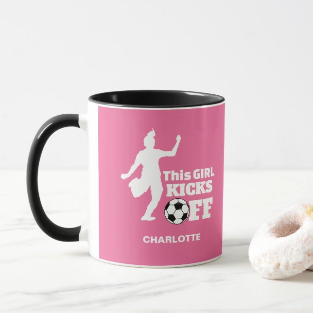 Funny Girl Soccer Player Personalised Graphic Mug (With Donut)