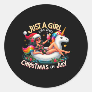 Funny Girl Unicorn Just A Girl Who Loves Christmas Classic Round Sticker