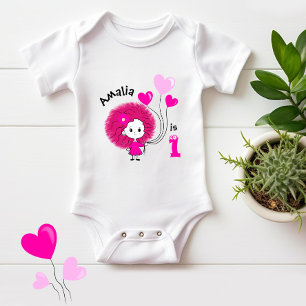 Funny girl with hearts balloons baby bodysuit
