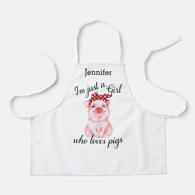 Funny Girls Love Pigs Personalised Apron (Front)
