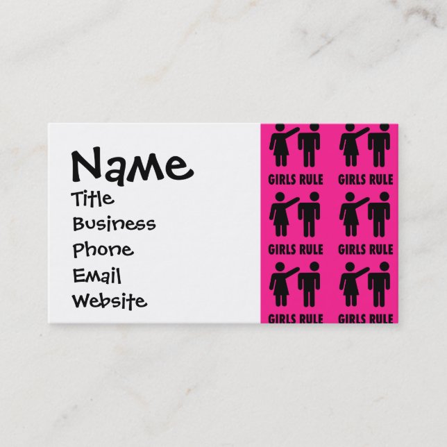 Funny Girls Rule Hot Pink Feminist Gifts Business Card (Front)