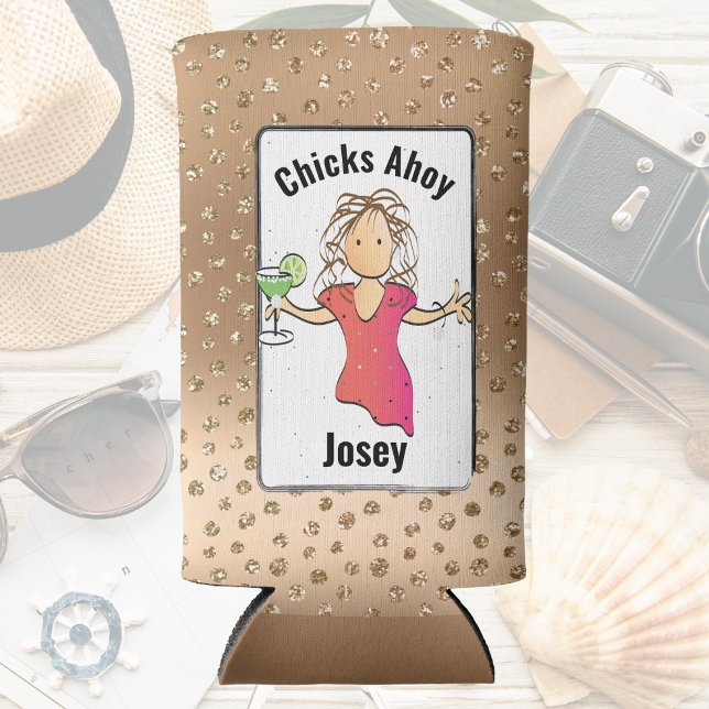 Funny Girls Trip Female Cartoon Chicks Ahoy   Seltzer Can Cooler (Creator Uploaded)