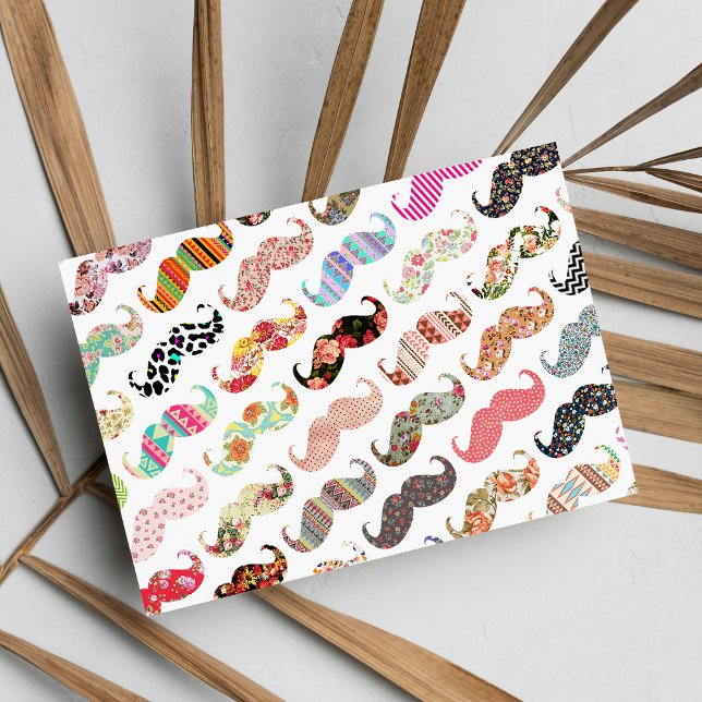 Funny Girly Colorful Patterns Mustaches Postcard (Funny Girly Colorful Patterns Mustaches )