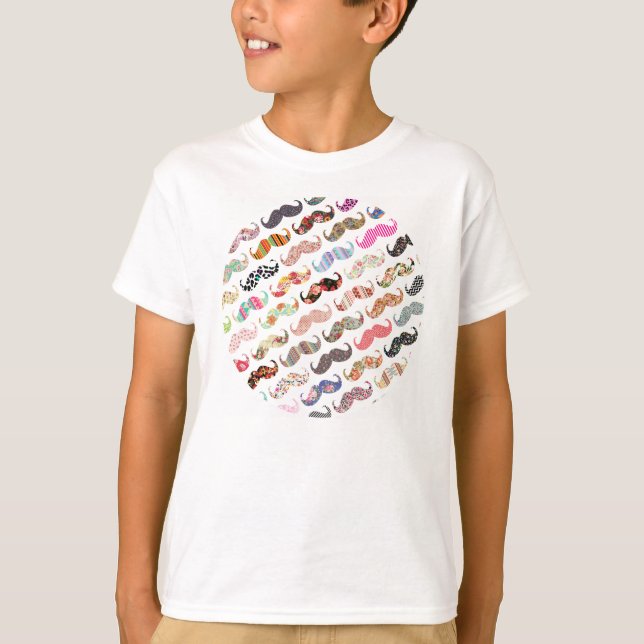 Funny Girly  Colorful Patterns Mustaches T-Shirt (Front)