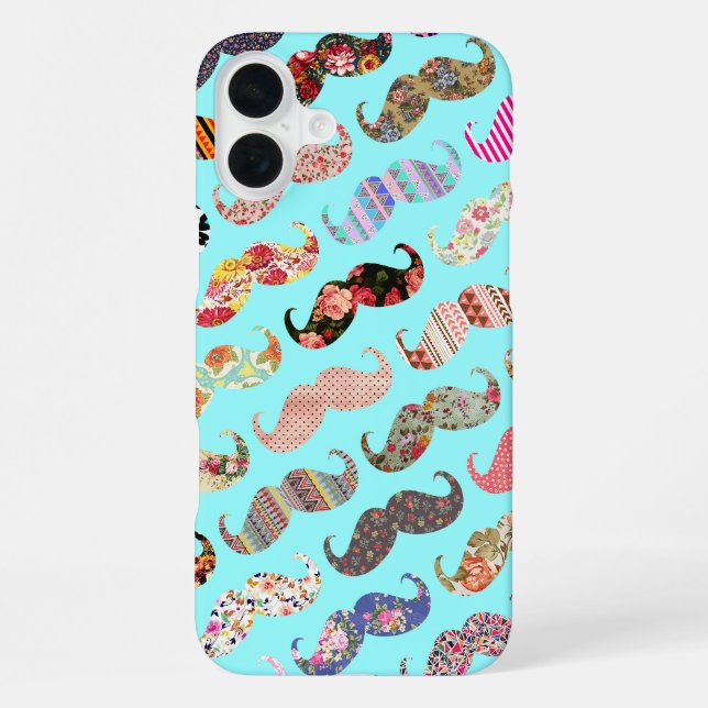 Funny Girly Colourful Aztec Patterns Moustaches iPhone Case (Back)