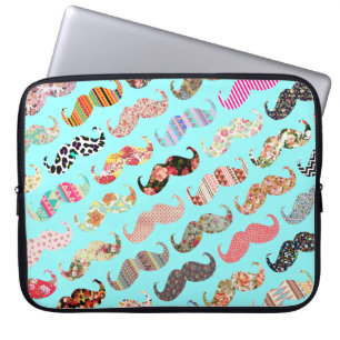 Funny Girly Colourful Aztec Patterns Moustaches Laptop Sleeve