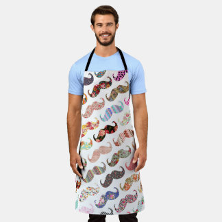 Funny girly colourful floral patterns moustaches apron