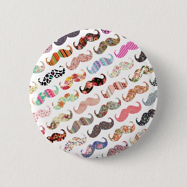 Funny Girly  Colourful Patterns Moustaches 6 Cm Round Badge (Front)