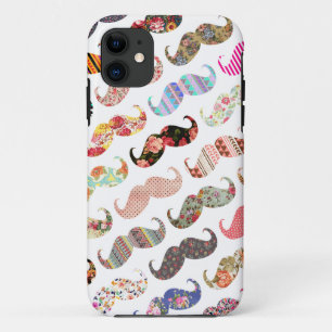 Funny Girly  Colourful Patterns Moustaches iPhone 11 Case