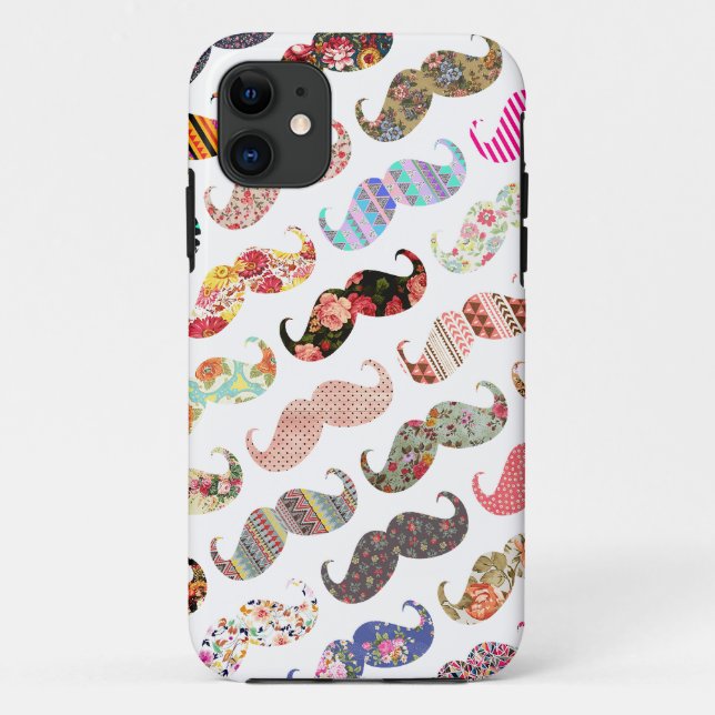 Funny Girly  Colourful Patterns Moustaches Case-Mate iPhone Case (Back)
