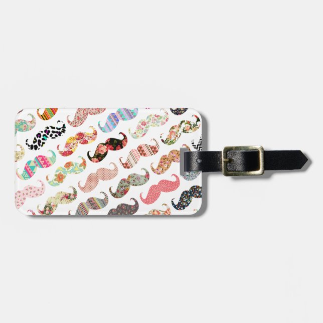 Funny Girly  Colourful Patterns Moustaches Luggage Tag (Front Horizontal)