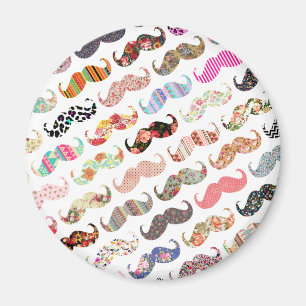 Funny Girly  Colourful Patterns Moustaches Magnet