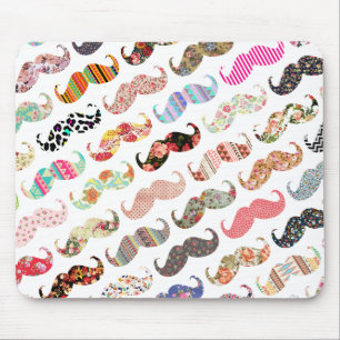Funny Girly  Colourful Patterns Moustaches Mouse Mat