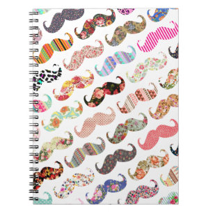 Funny Girly  Colourful Patterns Moustaches Notebook