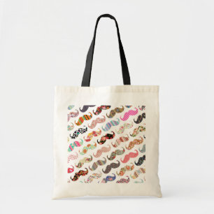 Funny Girly  Colourful Patterns Moustaches Tote Bag