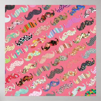 Funny Girly Colourful Pink Aztec Patterns Moustach Poster