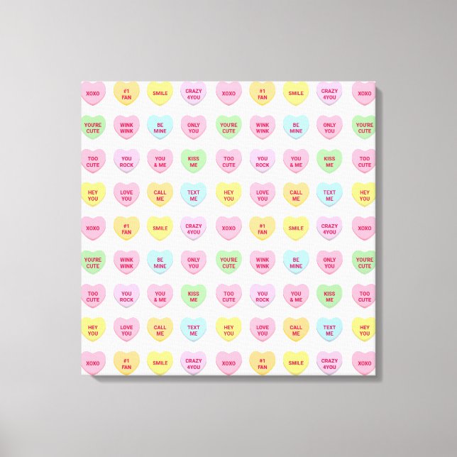 Funny girly cute custom conversation candy hearts canvas print (Front)