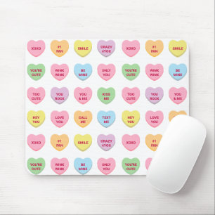 Funny girly cute custom conversation candy hearts mouse mat