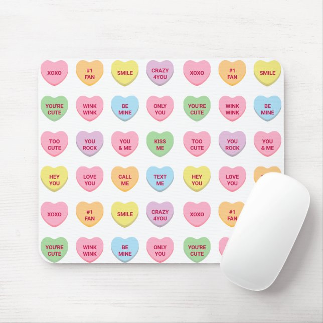 Funny girly cute custom conversation candy hearts mouse mat (With Mouse)