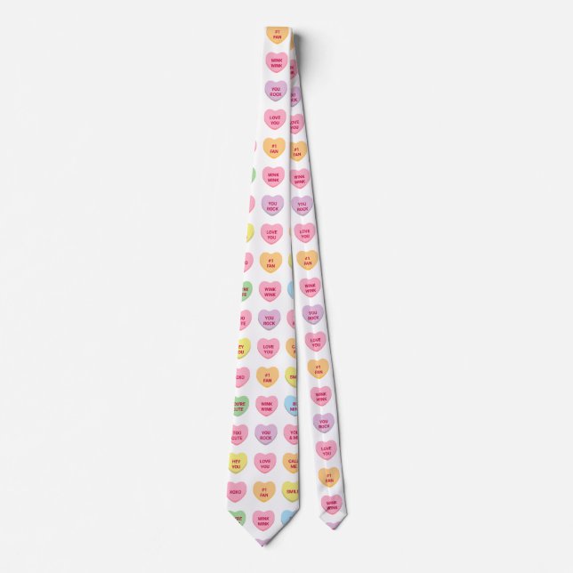 Funny girly cute custom conversation candy hearts tie (Front)