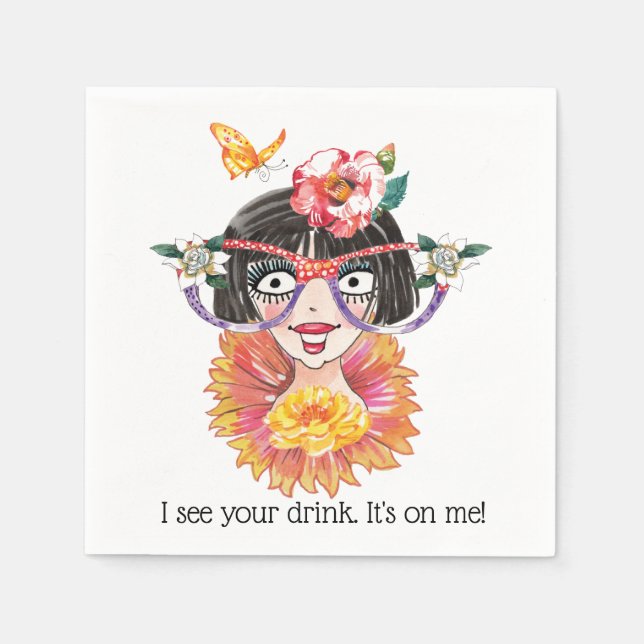 Funny Girly Face in Glasses-Camellia Napkin (Front)