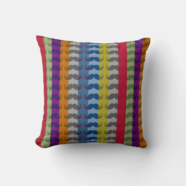 Funny Girly Moustache Stripe Pattern Cushion (Front)