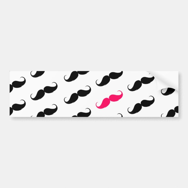 Funny Girly Pink  And Black Moustache Pattern Bumper Sticker (Front)