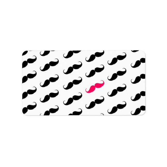 Funny Girly Pink  And Black Moustache Pattern Label (Front)