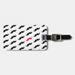 Funny Girly Pink  And Black Moustache Pattern Luggage Tag