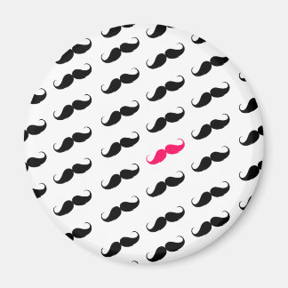 Funny Girly Pink  And Black Moustache Pattern Magnet
