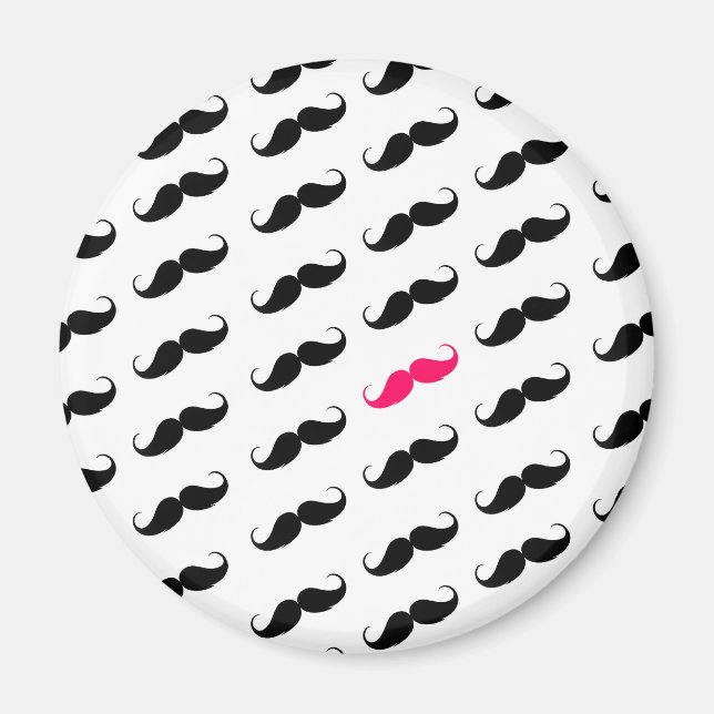 Funny Girly Pink  And Black Moustache Pattern Magnet (Front)