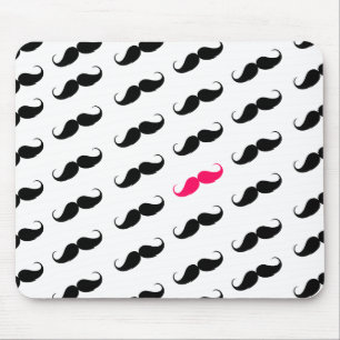 Funny Girly Pink  And Black Moustache Pattern Mouse Mat