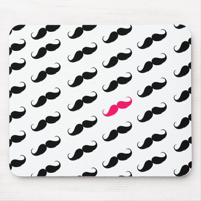 Funny Girly Pink  And Black Moustache Pattern Mouse Mat (Front)