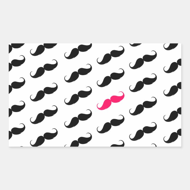 Funny Girly Pink  And Black Moustache Pattern Rectangular Sticker (Front)
