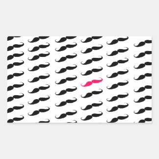 Funny Girly Pink  And Black Moustache Pattern Rectangular Sticker