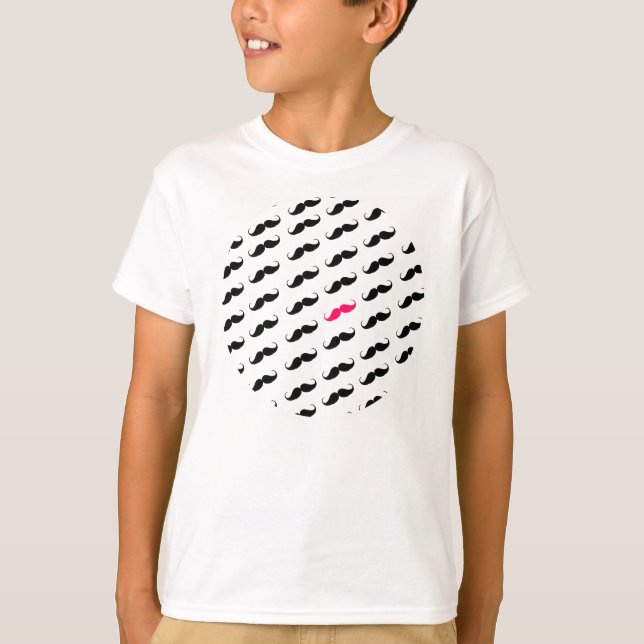 Funny Girly Pink  And Black Moustache Pattern T-Shirt (Front)